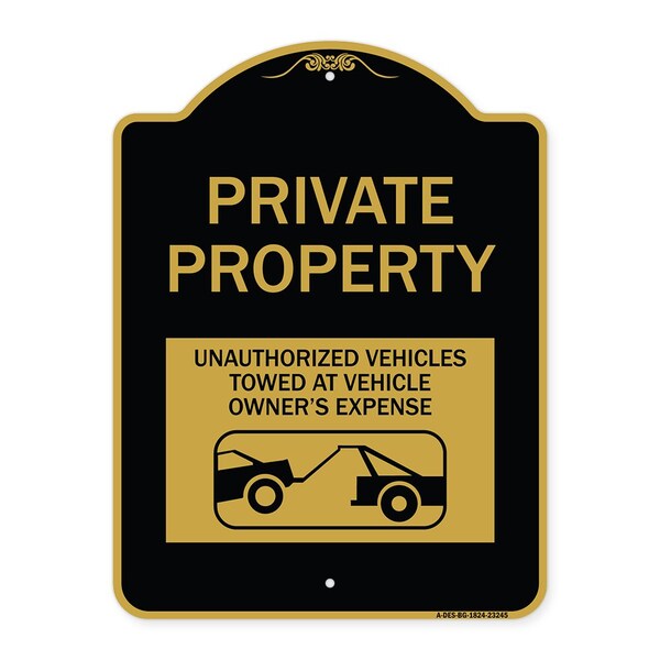 Private Property Unauthorized Vehicles Towed at Owner Expense with Graphic, A-DES-BG-1824-23245
